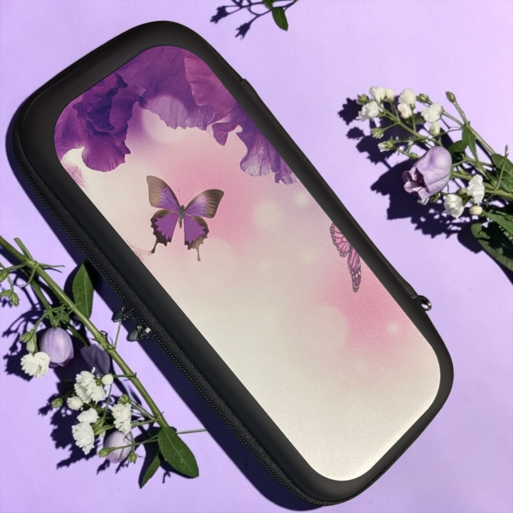 Unbranded Purple Butterfly Hard Shell Game Storage Case Carrying Pouch